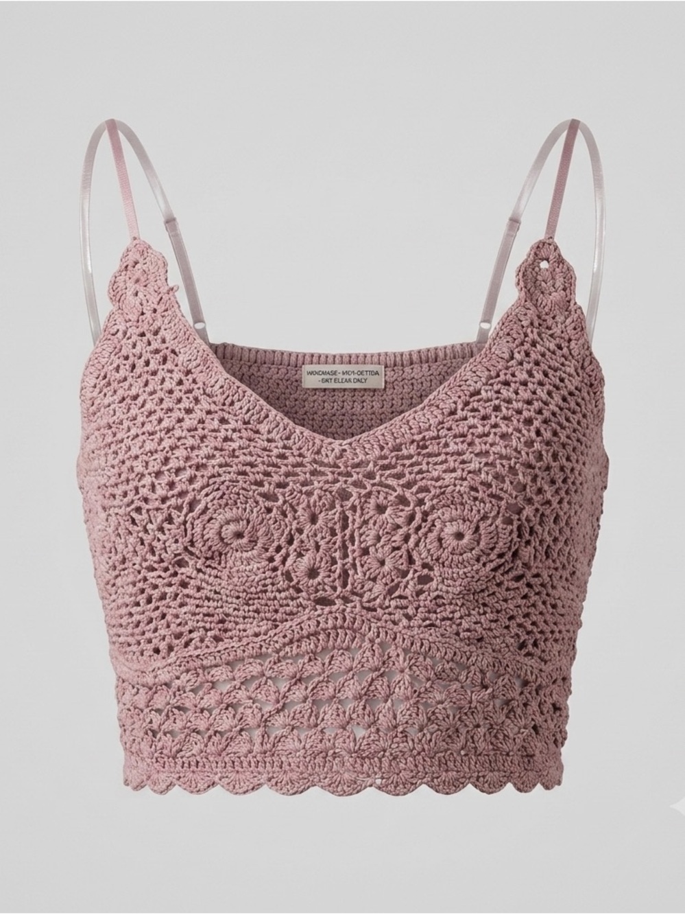 B.O.G. Collective Crochet Crop Top Large Mauve Pink Boho Handmade NWT Festival